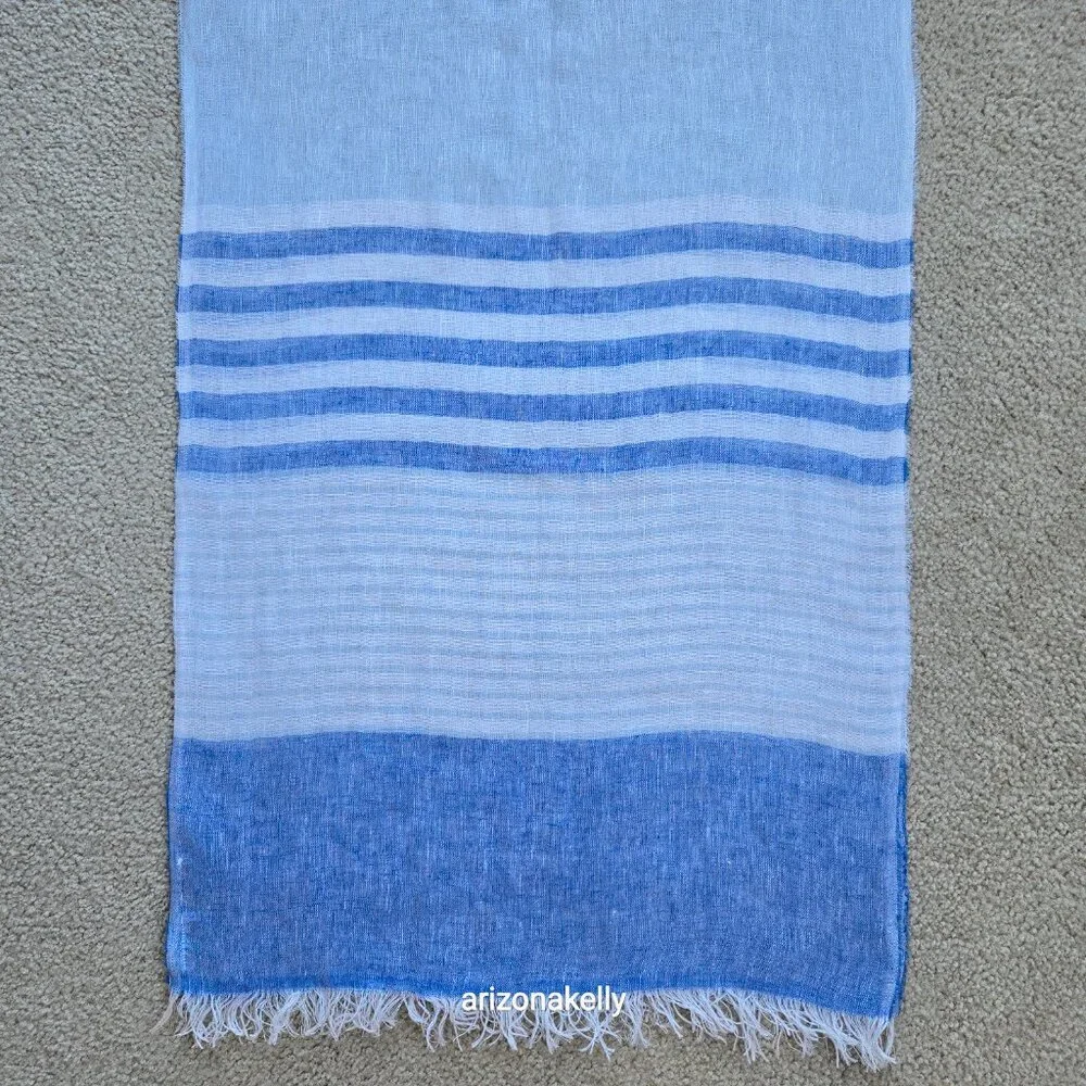 Mario Romano Capri Linen Scarf Italy Italian Blue Stripe - Picture 7 of 12